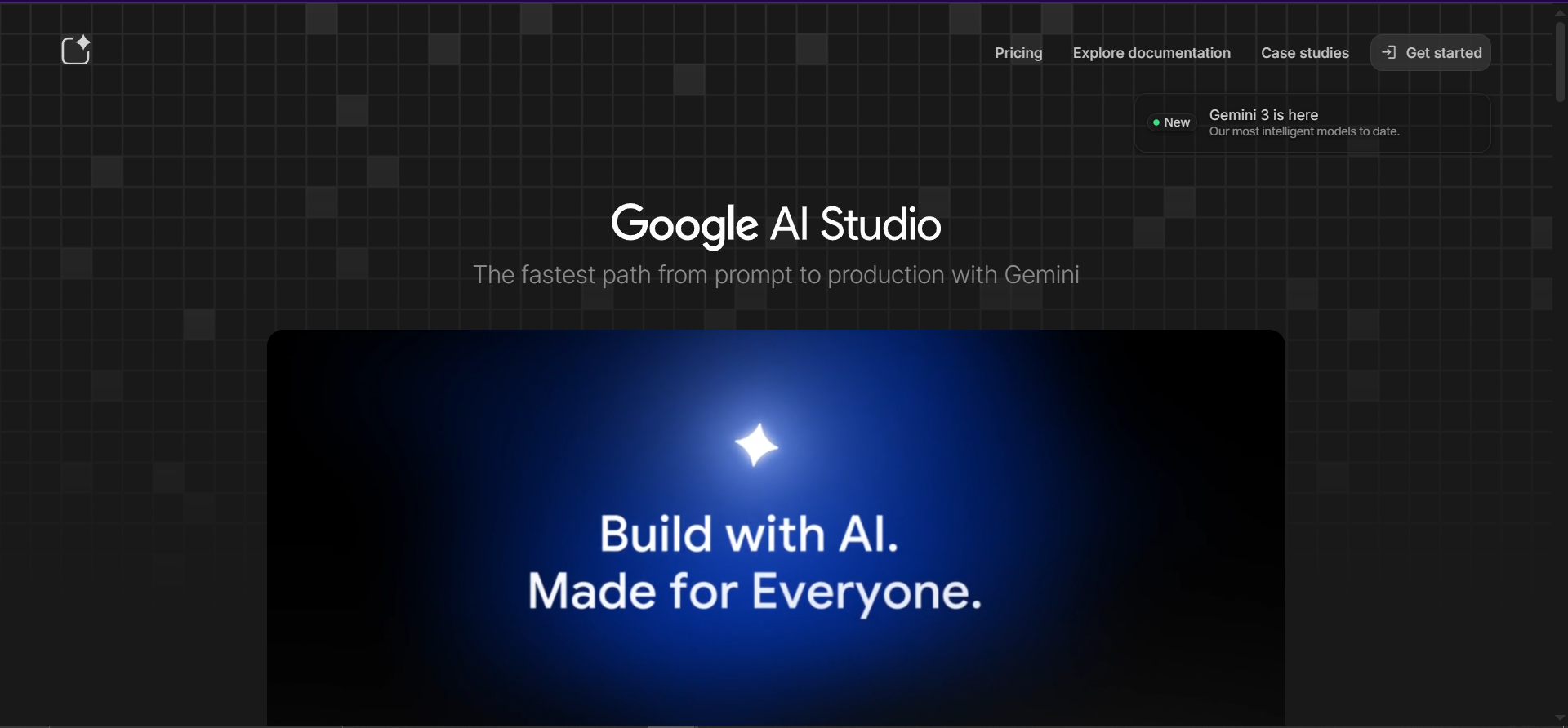 Google AI Studio homepage