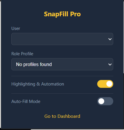 SnapFill Pro dashboard overview