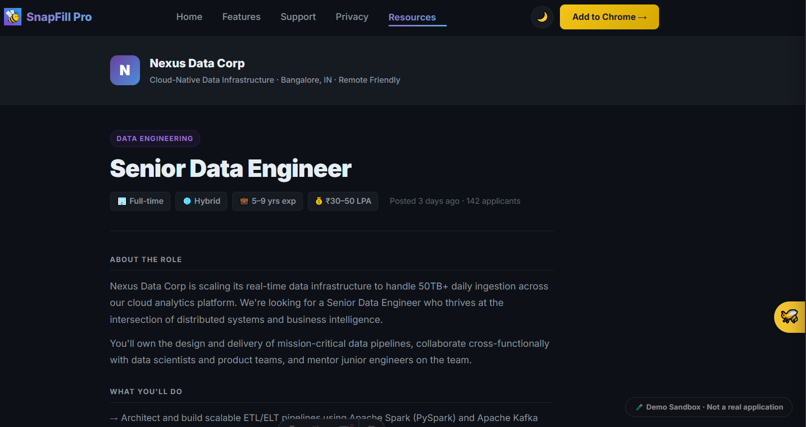 A job listing on a job portal