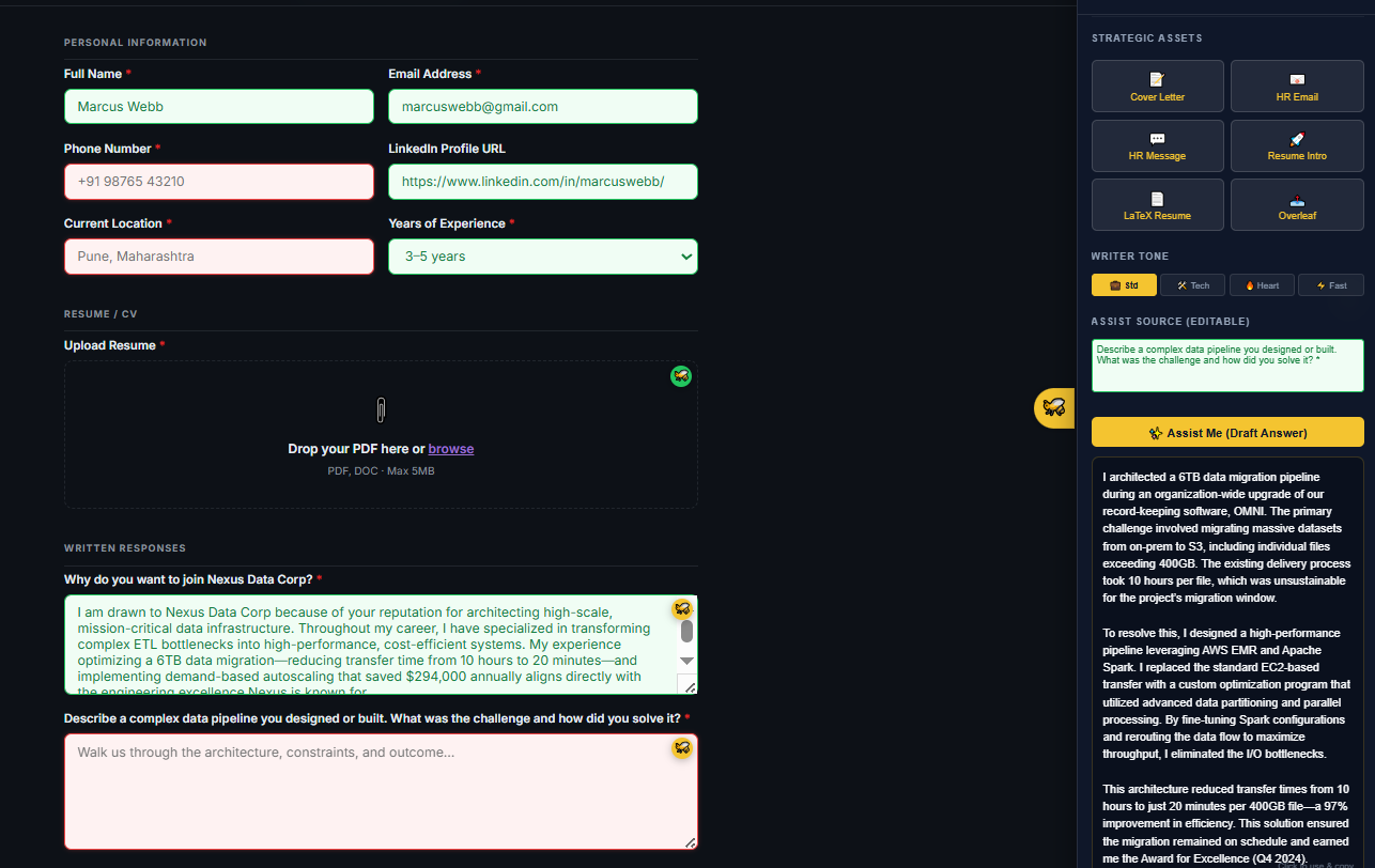 Magic Bee icon next to a job application text field